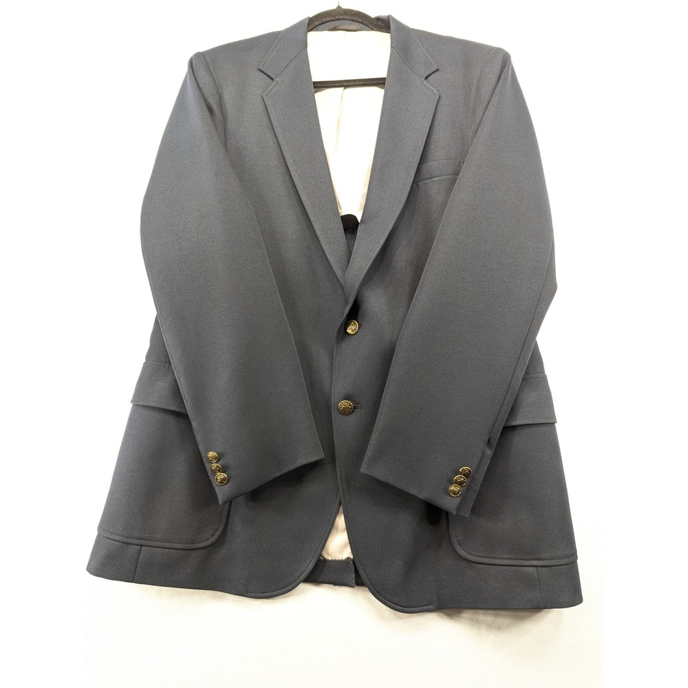 Vintage Haggar Magic Stretch Navy Blue Blazer Gold Crest Buttons Washable Large‎